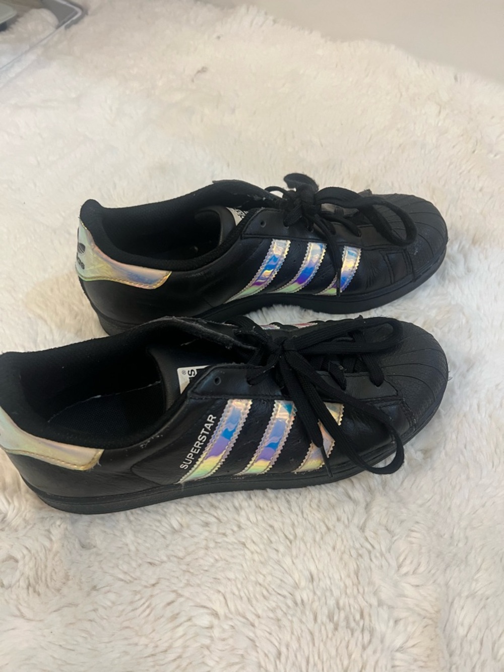 Adidas Superstar Women’s Black Sneakers with Iridescent Stripes